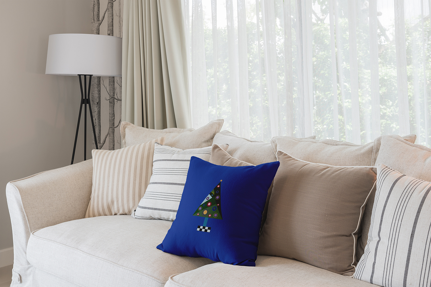 16" x 16" Simply Daisy Crazy Christmas Polyester Accent Pillow, Blue (1 Count)