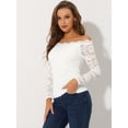 thumbnail image 4 of INSPIRE CHIC Blusa de manga larga transparente con hombros descubiertos y encaje floral para mujer blanco L, 4 of 4