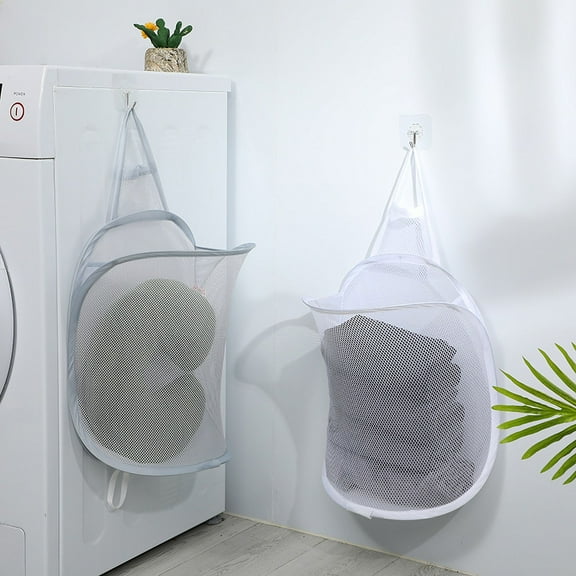 Pop-up Hanging Laundry Hamper ， Small Mesh Laundry Basket，  Foldable Hamper Collapsible Wall Mounted Storage Bag - 2 Pack