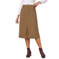 thumbnail image 4 of Womens Corduroy Midi Skirt High Waist A-Line Split Front Casual Fall Winter Long Skirts with Pockets L Brown, 4 of 6
