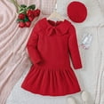 thumbnail image 3 of Children Girls Christmas Long Sleeve Solid Bowknot Dresses Princess Dress Clothes Hat Outfits,Size 7-8 Years, 3 of 4