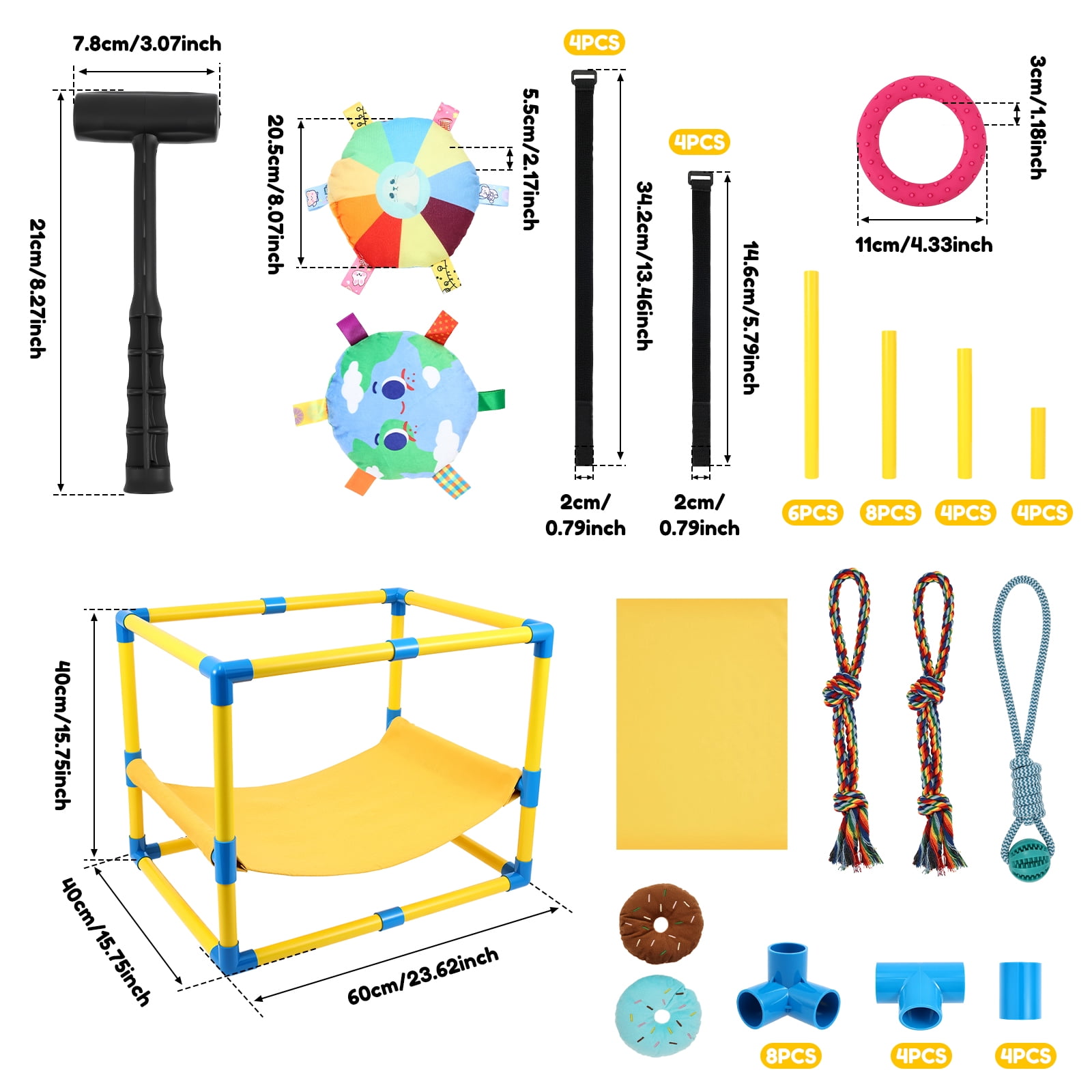 Austok Puppy Play Gym with 8 Toys Jungle Playground Gym for Small Dogs PVC Frame Dog Playground with Hammock for Playing Entertainment