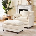 thumbnail image 2 of Accent Chair with Ottoman, Legahome 40"Wide Oversized Chenille Upholstered Lounge Chair, Comfy Reading Armchair with 3 Pillows, Barrel Chair Reading Chair for Living Room Bedroom, Beige, 2 of 8