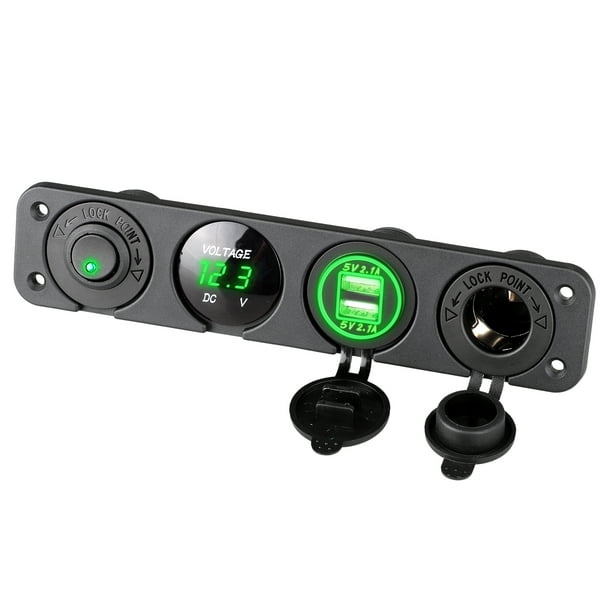 4 Hole Marine Ignition Rocker Switch Panel with 1224V LED Voltmeter 4