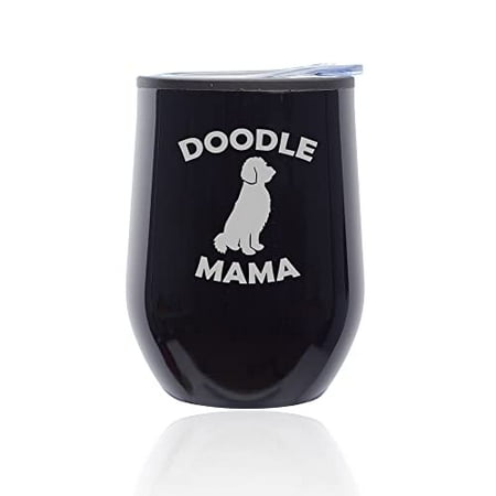 

Stemless Wine Tumbler Coffee Travel Mug Glass with Lid Doodle Mama (Black Midnight)