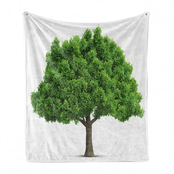 Tree Soft Flannel Fleece Throw Blanket, Computer Graphics of a Tree Silhouette on a Plain Background Print, Cozy Plush for Indoor and Outdoor Use, 60" x 80", Lime Green and Dark Green, by Ambesonne
