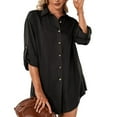 thumbnail image 3 of Defitshape Women's Button Down Shirts Long Sleeve Top Soft Long Tunics Fall Casual Spring Basic Button Up Shirt Black XX-Large, 3 of 4