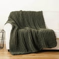 thumbnail image 6 of Battilo Olive Green Chunky Knit Throw Blanket,Handmade Cable Knit Throws,Thick Chenille Blanket,50"x60", 6 of 8
