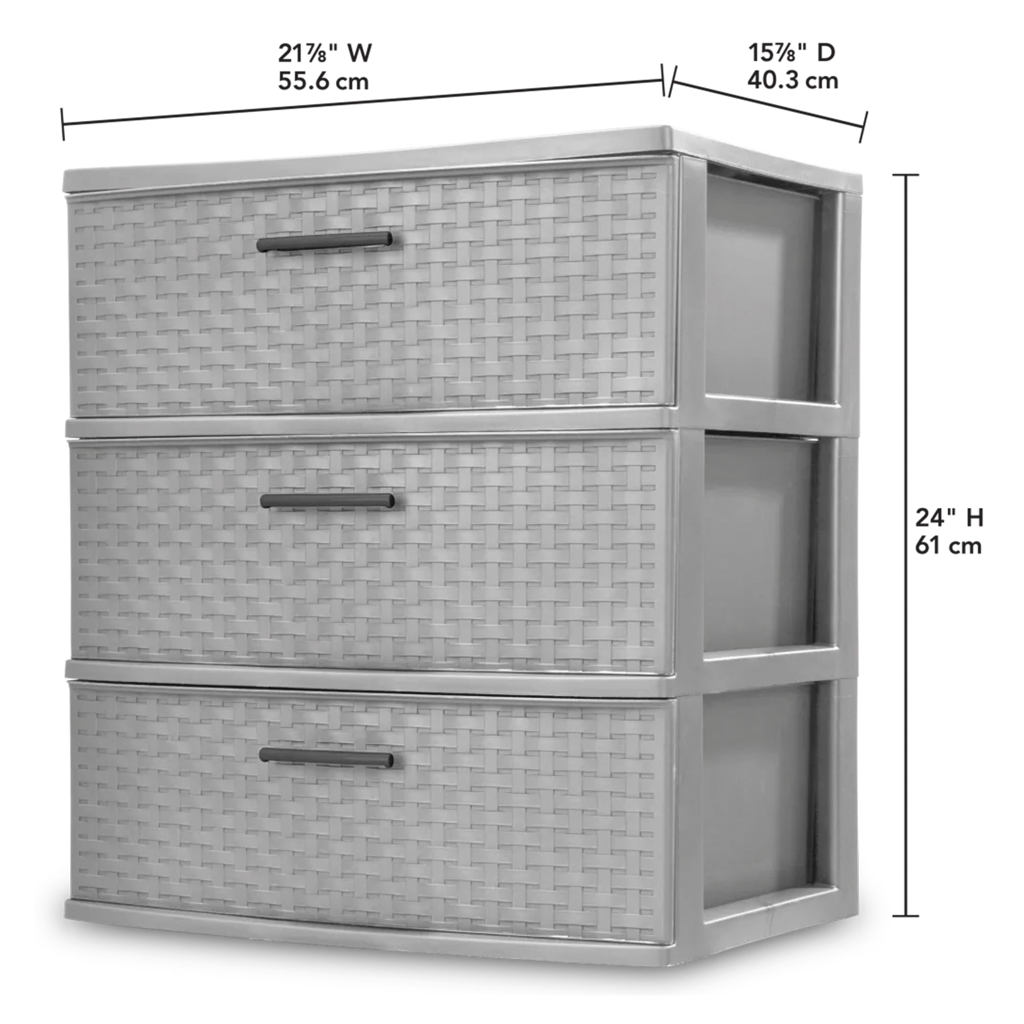 Sterilite 3 Drawer Wide Weave Plastic Storage Tower Home Organizer, Gray, 3 Pack