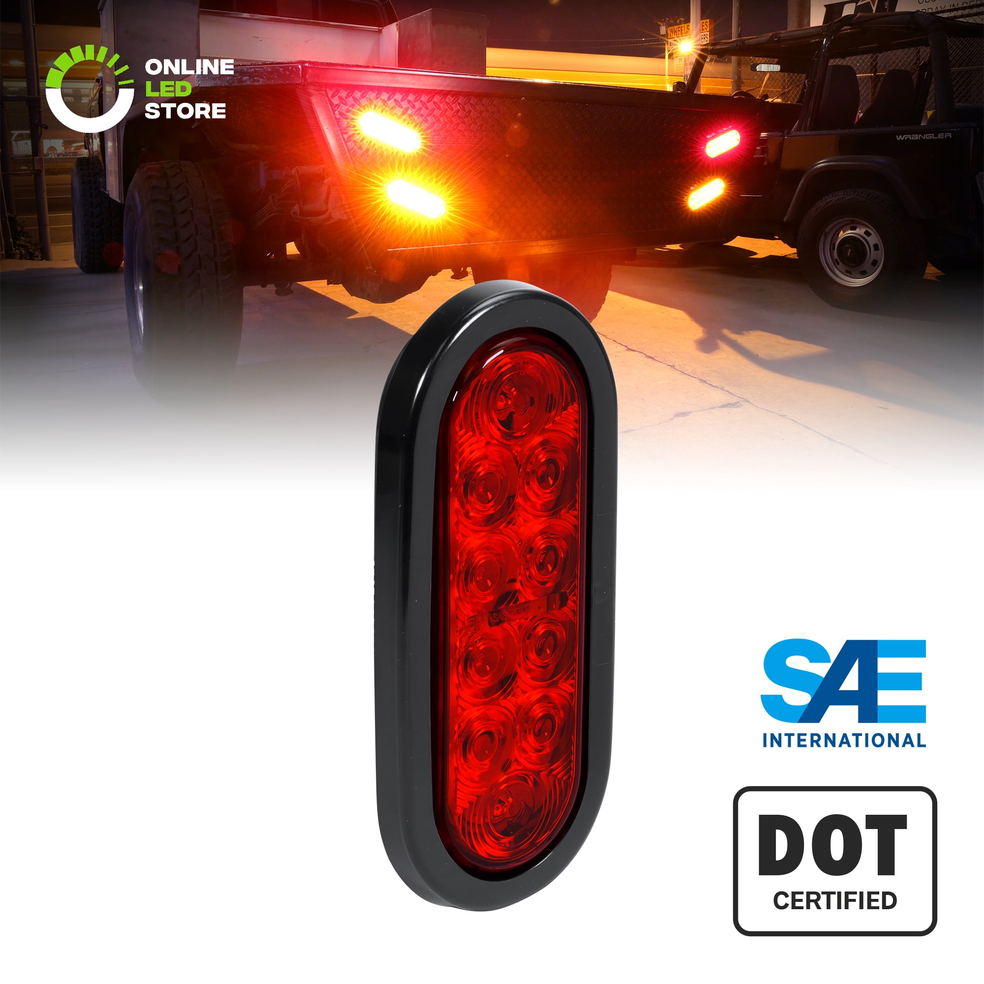 4 Inch Red LED Trailer Tail Light Grommet & Plugs Included RV Jeep Semi Truck Taillight 4 Pack 10 Bright LED Colored Lens Round Truck DOT Approved Stop Brake Turn Lights IP67 Waterproof 