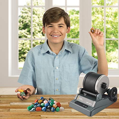 NATIONAL GEOGRAPHIC Hobby Rock Tumbler Kit - Rock Polisher for Kids &  Adults, Noise-Reduced Barrel, Grit, 2.5 Pounds Raw Gemstone & Jasper Mix,  Great