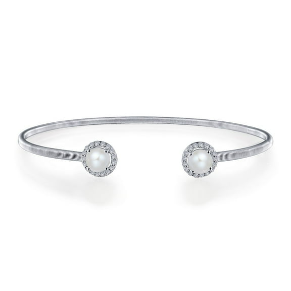 Lafonn Birthstone Sterling Silver Platinum Plated Lassire JUNE Bracelet (Appx 1.26 ctw Pearl: 5mm 0.92 ctw)