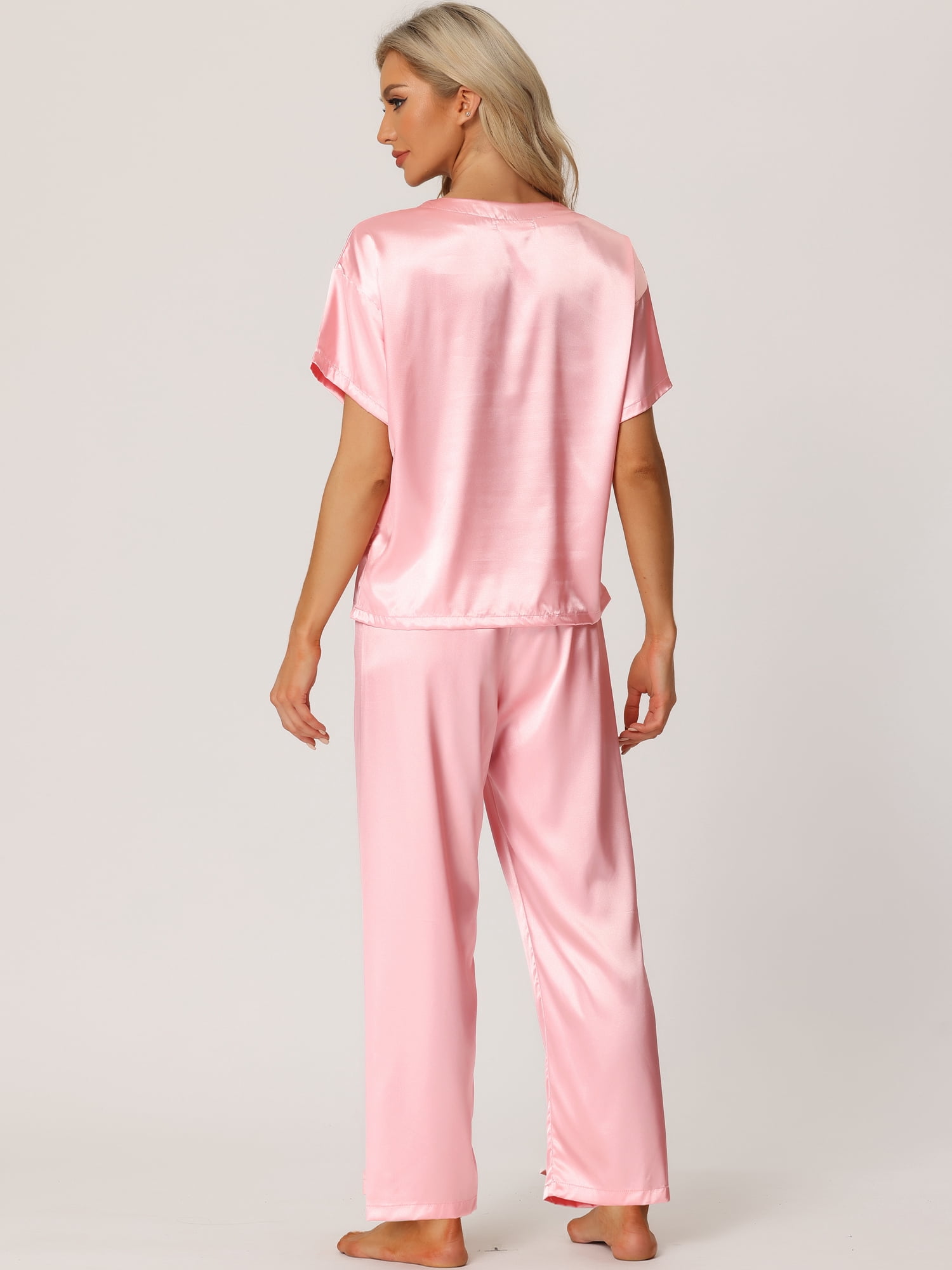 DARING DIVA Women's Satin Pajamas Sleepwear Summer Outfits Short Sleeves Tops S Pink