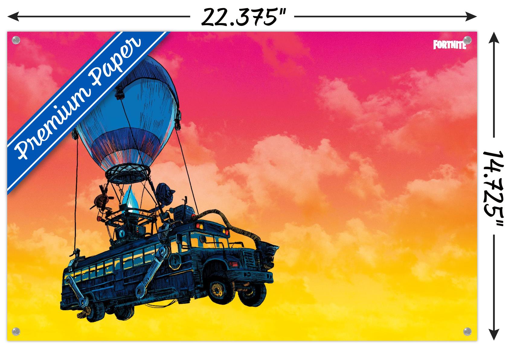Fortnite - Battle Bus Landscape Wall Poster with Push Pins, 14.725" x 22.375"