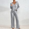 thumbnail image 2 of vigerkar 2 Piece Outfits for Women Long Sleeve Vneck Tops and Wide Leg Pants Ribbed Matching Lounge Set (Light Gray, XL), 2 of 7