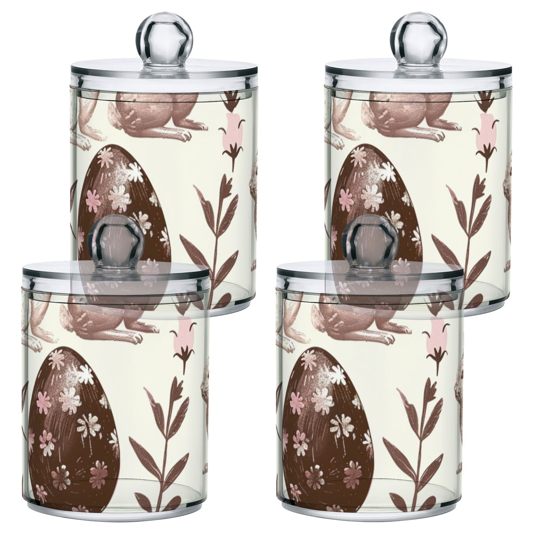 Ckdifva Chocolate Easter Eggs Rabbits Storage Jar with Lid Acrylic Organization Storage Containers Set of 4