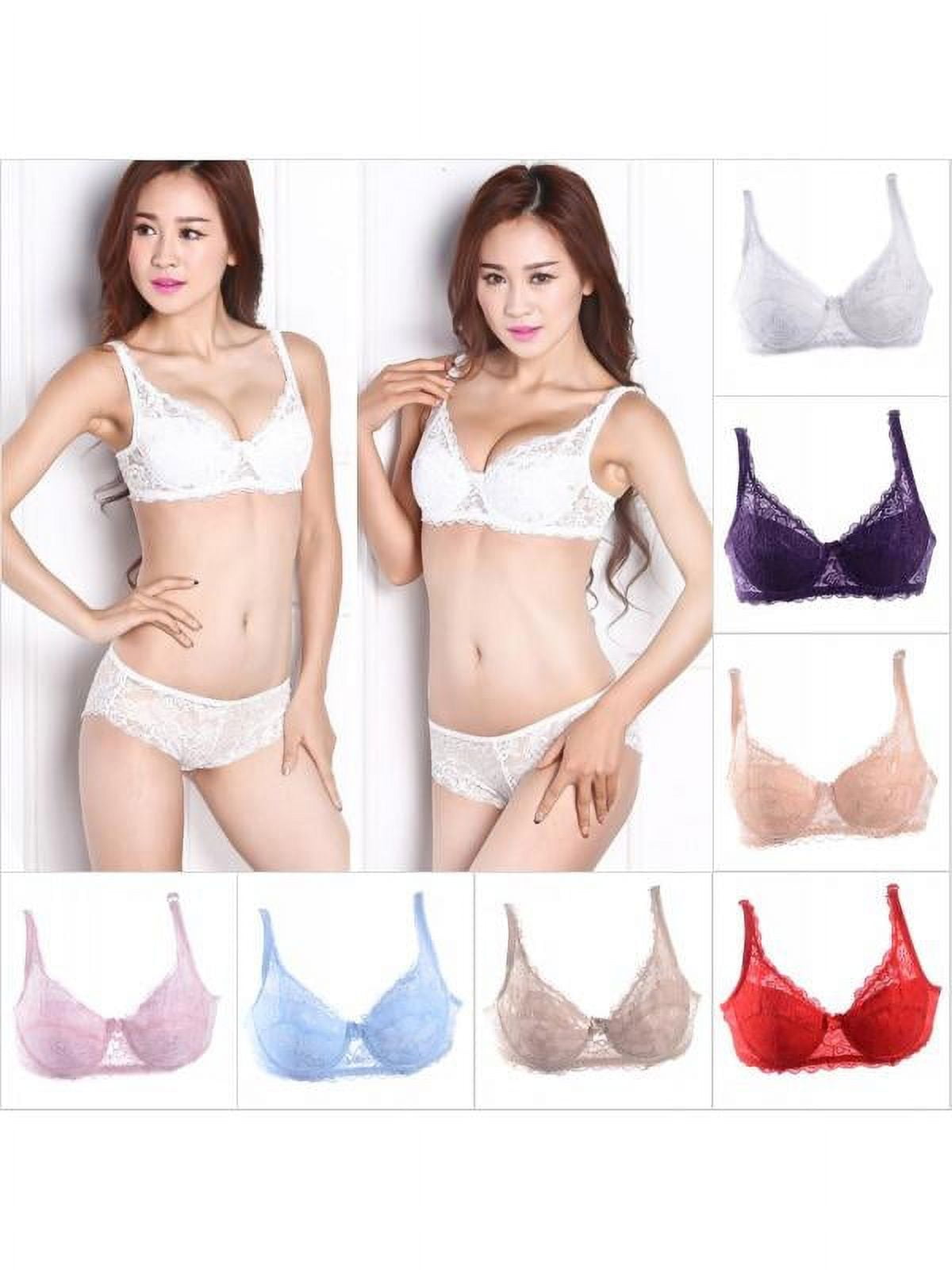 Women Sexy Lace Bra Underwire Push Up Lace Bralettes Padded Lace Bralettes  Bandeau Bra,Cute 3/4 Cover Multi-color Everyday Bra,Adjustable Strap