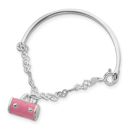 Sterling Silver 5.5in Pink Enameled Purse Childs Bangle