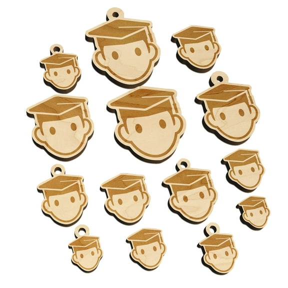 Occupation Student Graduate Cap Graduation Icon Wood Mini Charms Shapes DIY Craft Jewelry - With Hole - Various Sizes (16pcs)