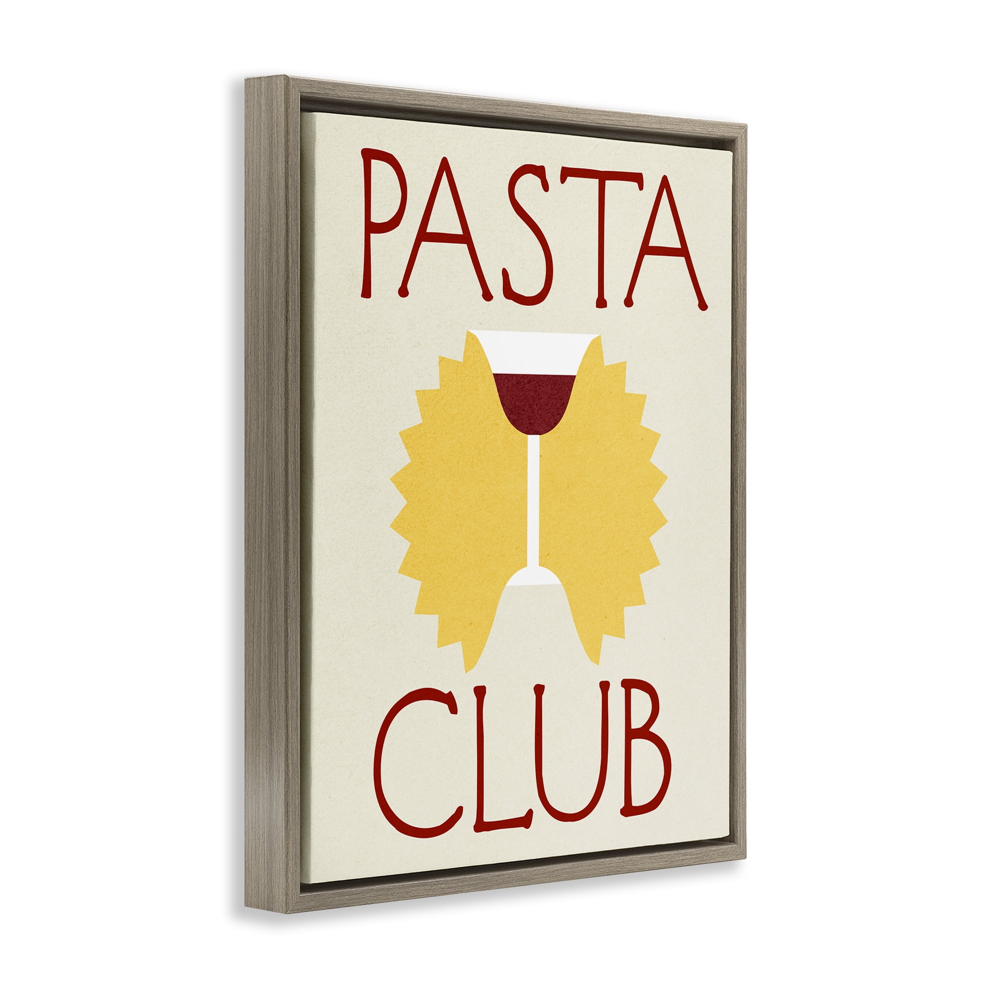 Stupell Industries Pasta Club with Wine Food & Beverage Painting Brown Floater Framed Canvas Art Print Wall Art, 25 x 31