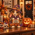 Holloween Rabbit 3-Layer Wooden Block Halloween Bunny Purple and Orange Tabletop Display ...