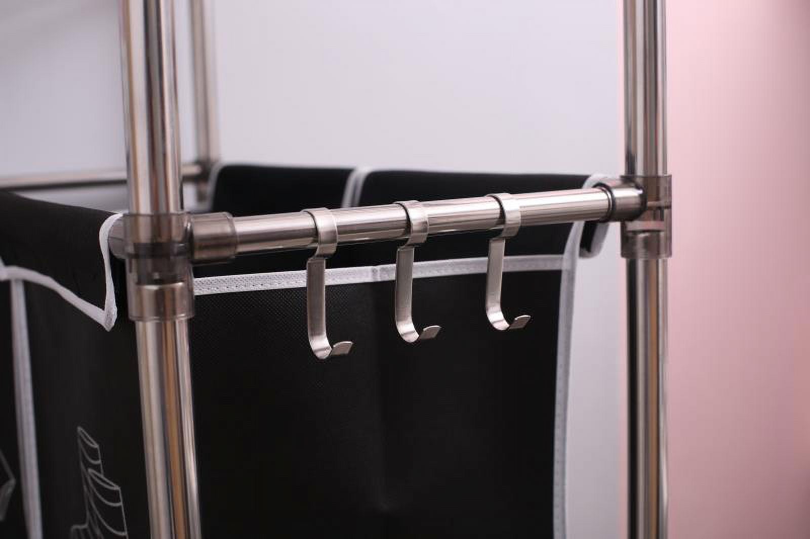 3 Tier Rolling Laundry Sorter with 4 Removable Bags, Wheels and Hooks, Fabric Hamper for Organizing Lights Darks, Waterproof MDF Board, Black White