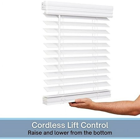 Lotus & Windoware Cordless 2  Faux Wood Room Darkening Horizontal Blind  34  W x 72  L  Bright White  Smooth