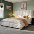 thumbnail image 4 of CHENZM Full Size Bed Frame, Velvet Bed Frame with Headboard and Led Light, Platform Bed Frame for Bedroom Apartment, Dorm, Noise-Free, Easy Assembly, Beige, 4 of 10