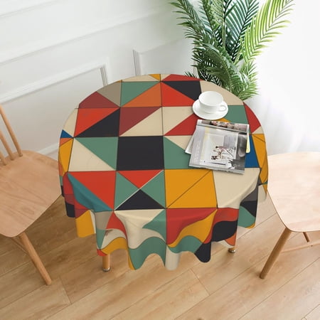 Colorful Abstract Vibrant Geometric Shapes Round Tablecloth 60 Inch Polyester Table Cover Kitchen Dinning Washable Indoor Outdoor Party Wedding Picnic Holiday