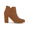 thumbnail image 3 of BLISSFUL STEP Women's Boots Heart Buckle Side Zip Block Heels Ankle Boots Brown 9, 3 of 7
