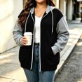 thumbnail image 2 of Women's Color Block Zip Up Hoodie Jacket Plus Size Casual Long Sleeve Sweatshirt with Side Pockets for Fall Winter, 2 of 7