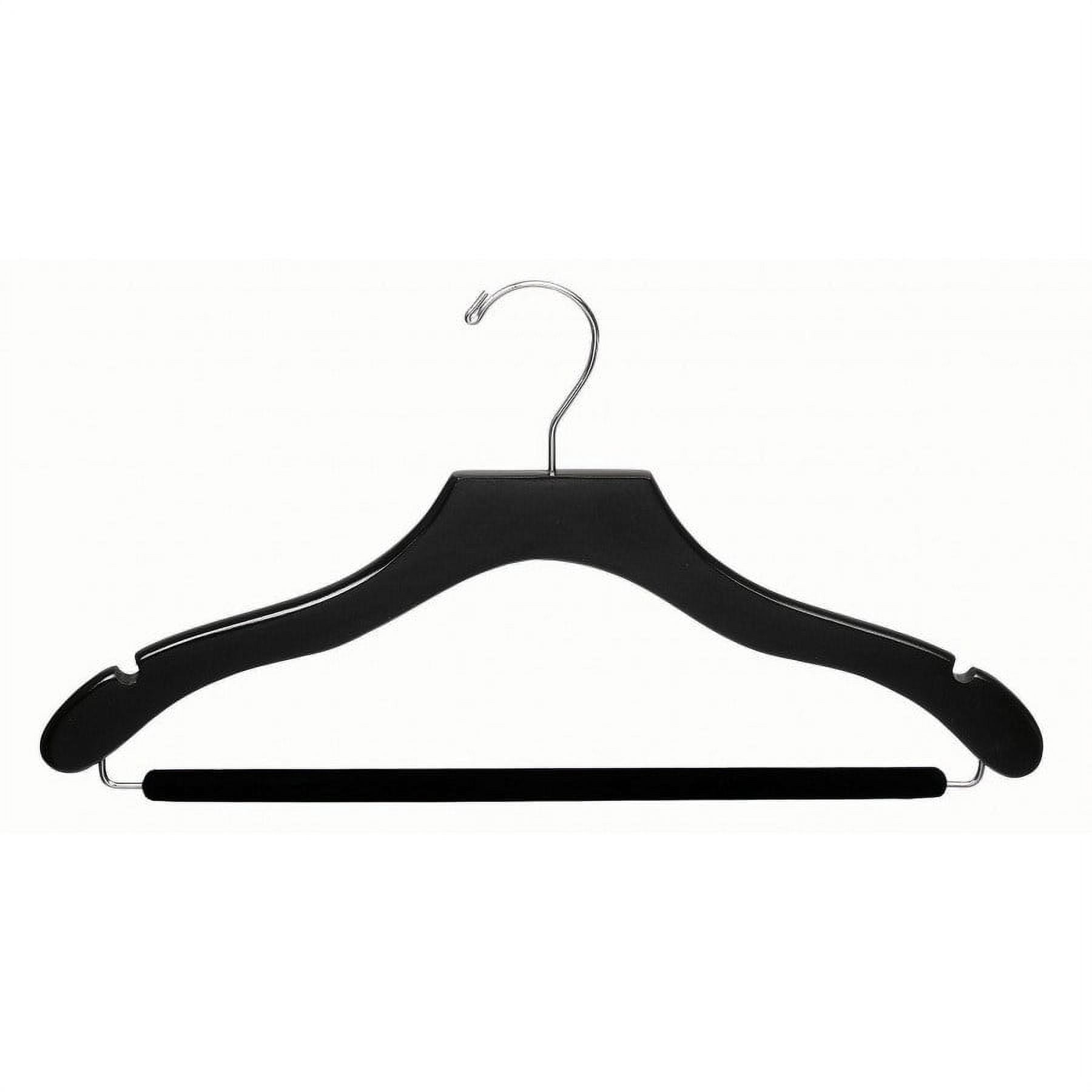 International Hanger, Black Wavy Wood Suit Hanger w/Non-Slip Bar, Chrome Hardware, 50 Pack