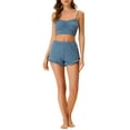 thumbnail image 2 of INSPIRE CHIC Women's Pajama Set Stretchy Knit Spaghetti Strap Runch Cami with Shorts 2 Pcs Loungewear L Blue, 2 of 5
