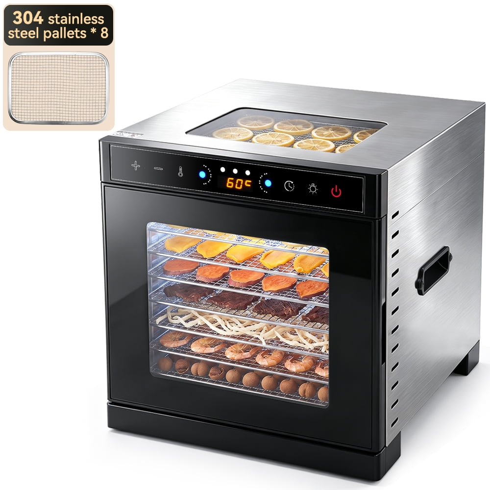 Food Dehydrator, 8 layer Electric Food Dryer with Top Clear Glass Viewing Window, Adjustable Temperature Up to 194°F & 24-Hour Timer for Fruits, Veggies, Jerky, Herbs & Dog Treats