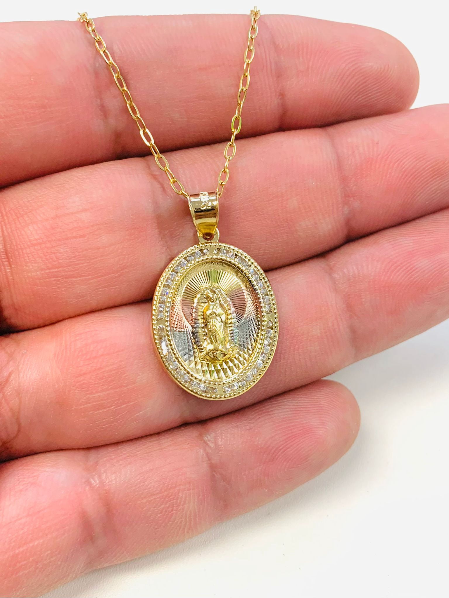 14K Gold Filled CZ Virgen de Guadalupe 
