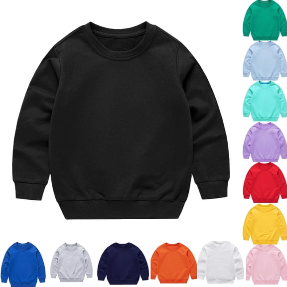 hoksml Boys Girls Crewneck Sweatshirt Children's Solid Color Long Sleeved Lightweight Casual Comfortable Pullover Top (1-13 Years)
