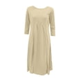 thumbnail image 4 of Women’s Elegant Knit Midi Dress with Crew Neck and 3/4 Sleeves, Soft Solid Stretch Fabric for Casual Wear, Loose Fit Comfortable Outfit for Spring, Summer, and Holiday Events, 4 of 4