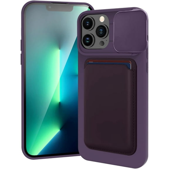 iPhone 13 Pro Max Case with Wallet [Camera Cover Slide Lens] Soft TPU Cover [Compatible with MagSafe] Slim Thin Scartchproof Full Body Protective Magnetic Phone Case for iPhone 13 Pro Max Purple