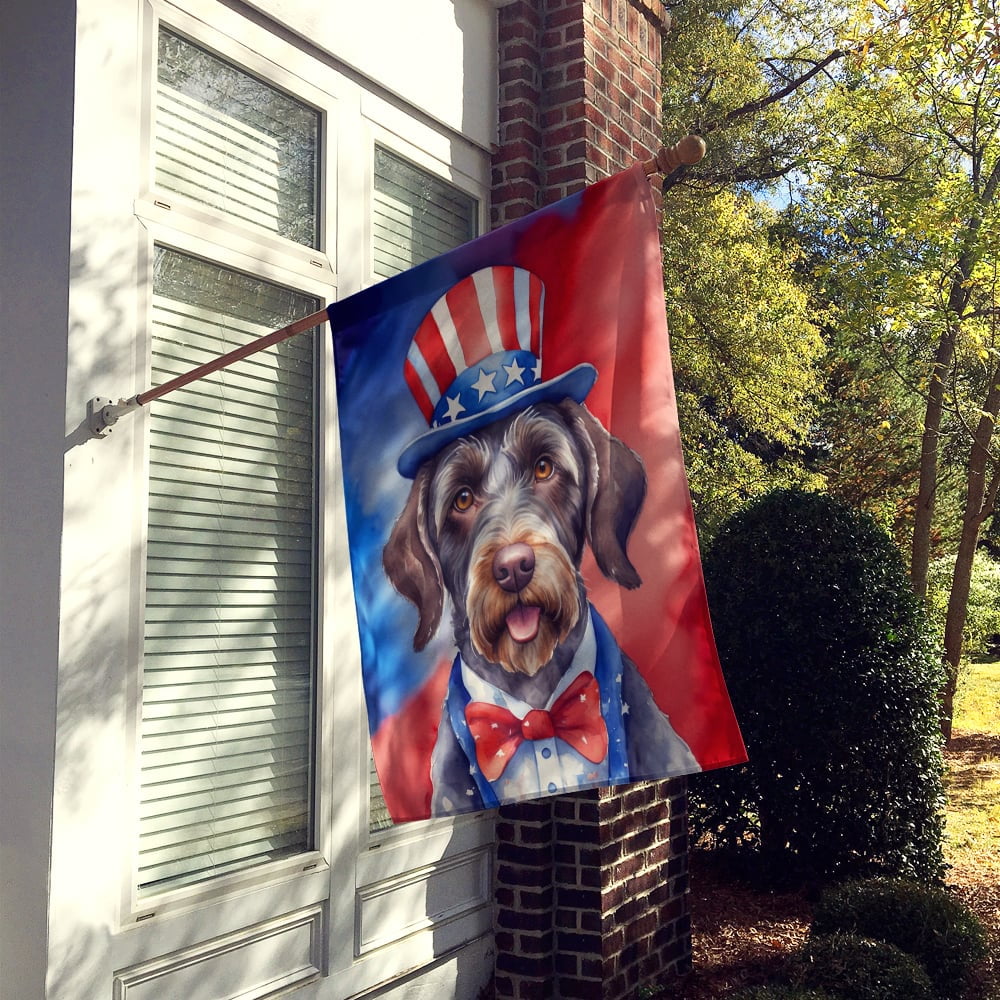 German Wirehaired Pointer Patriotic American House Flag 28 in x 40 in