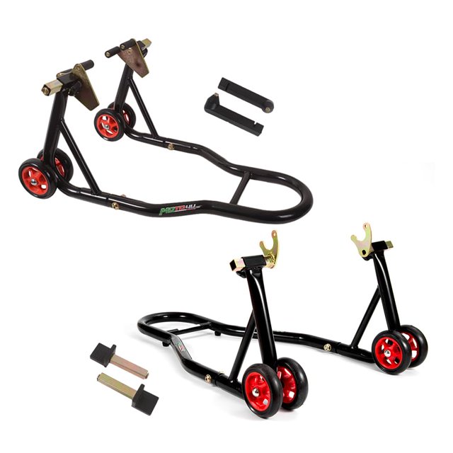 MOTO4U Soporte delantero y trasero para motocicleta Soporte combinado delantero trasero Soporte de elevación de rueda universal Soporte de elevación de carrete de brazo oscilante Soporte de paddock (r