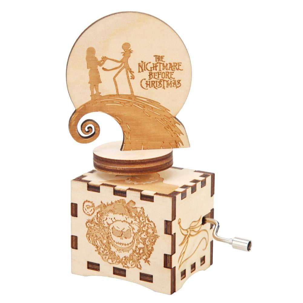 Retro Carved Wood Hand Cranked Music Box Home Decor for Kids Lover Birthday Gift