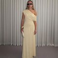 thumbnail image 5 of Apricot Women One Shoulder Ruched Maxi Dress Asymmetrical Draped Neck Slim Fit Evening Party Gown, 5 of 5