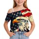 thumbnail image 5 of Odeerbi Niñas 4 de Julio Camiseta de Un Hombro Manga Corta Día de La Independencia Tops Gráficos, 5 of 9
