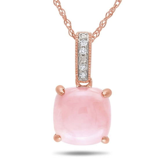 AMOUR Diamond and Pink Opal Pendant with Chain In 10K Rose Gold