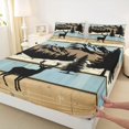 thumbnail image 4 of Castle Fairy Jungle Deer King Sheets 4pcs,Rustic Vintage Wooden Stripe Bedding,Blue Beige Black,1 Fitted Sheet, 1 Flat Sheet and 2 Pillowcases, 4 of 6