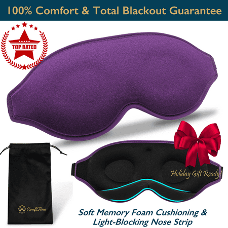 ComfiTime Memory Foam Sleep Mask - 100% Blackout 3D Eye Mask for Sleeping, Eye Covers for Men & Women, Contour Blindfold with Nose Baffle for Adult, Soft Travel Eye Blinders Night Mask, Purple