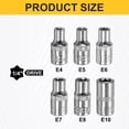thumbnail image 2 of Uxcell 6pcs E-Torx Socket 1/4" Drive E4-E10 Enchufe Torx Externo Profundo Socket CR-V Estrella 1" Longitud, 2 of 7