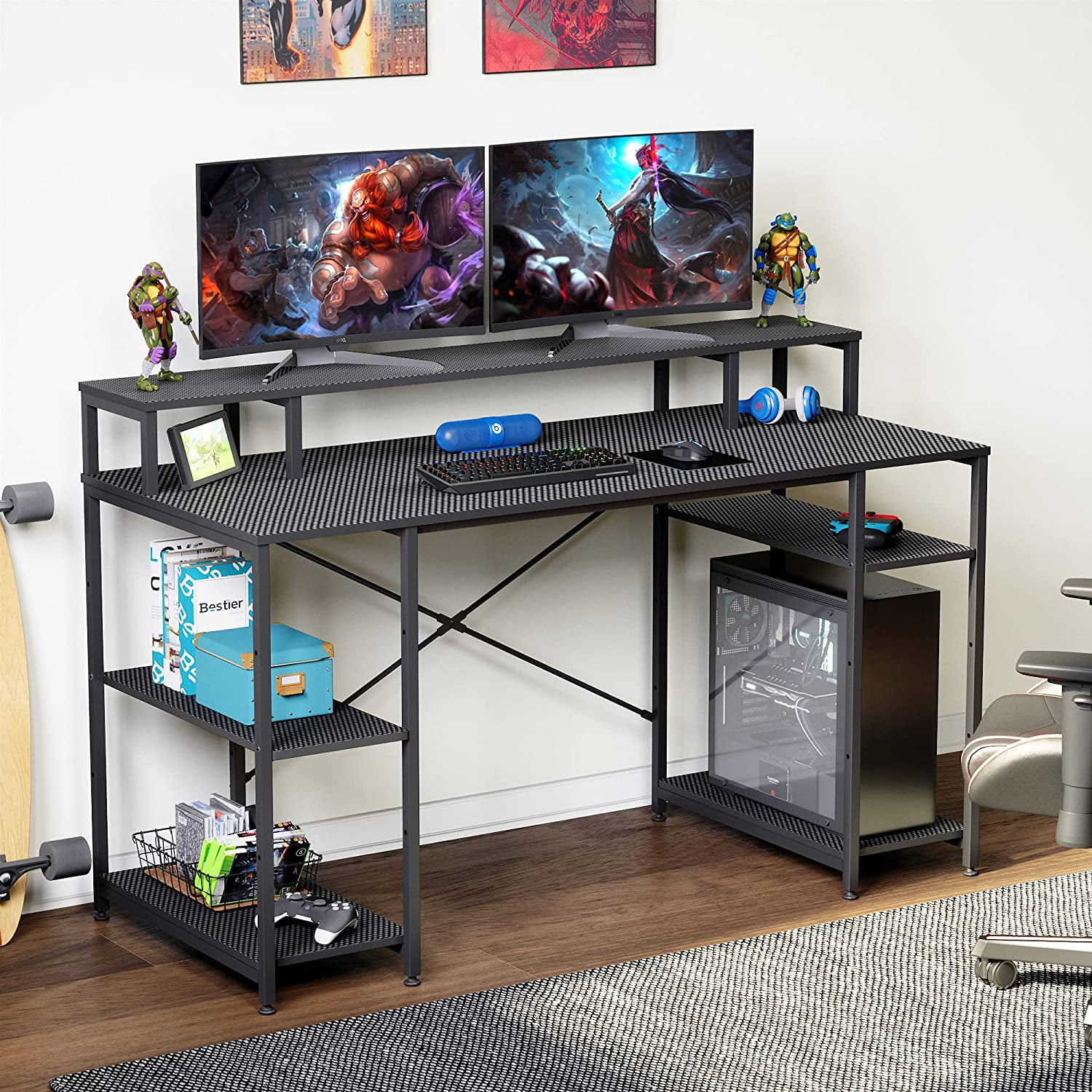 Bestier 55 inch Gaming Computer Desk with Monitor Shelf Home Office
