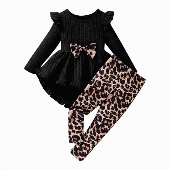 Linfrsh Toddler Girl Outfit Fall Winter Girl Clothes Long Sleeve Cute Fall Winter Outfits Sweatshirts Pants Outfits Toddler Girl Outfit For 1t 2t 3t 4t 5t 6t(Black,4 Years)