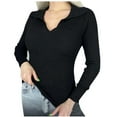 thumbnail image 2 of Wancir Women's Collar Neck Ribbed Knit Long Sleeve Slim Fitted Sweater Basic Tee Tops, 2 of 5